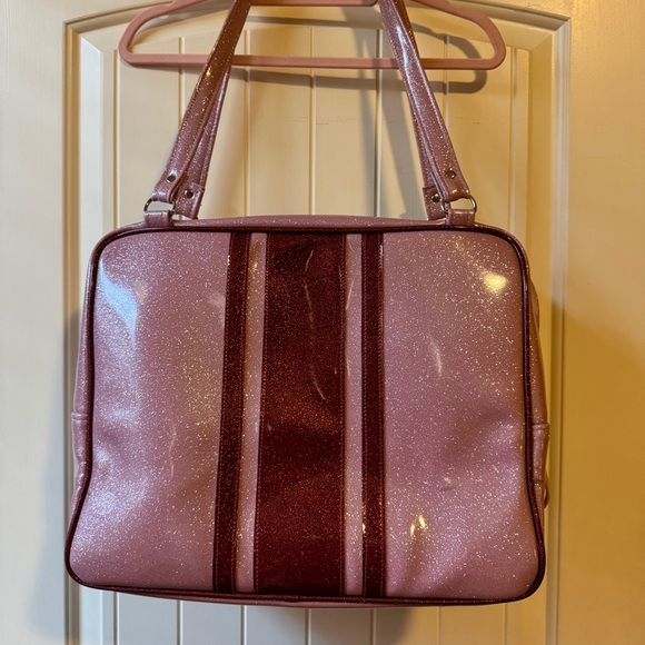 Trophy Queen Heart and Stripes Overnighter Pink Sparkly Tote with Red Hearts - Picture 7 of 8